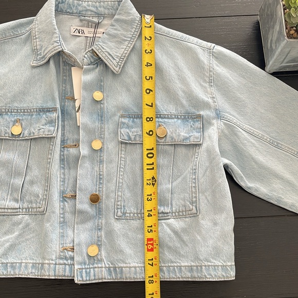 Zara Lt wash cropped denim jacket Sz M - Picture 6 of 6